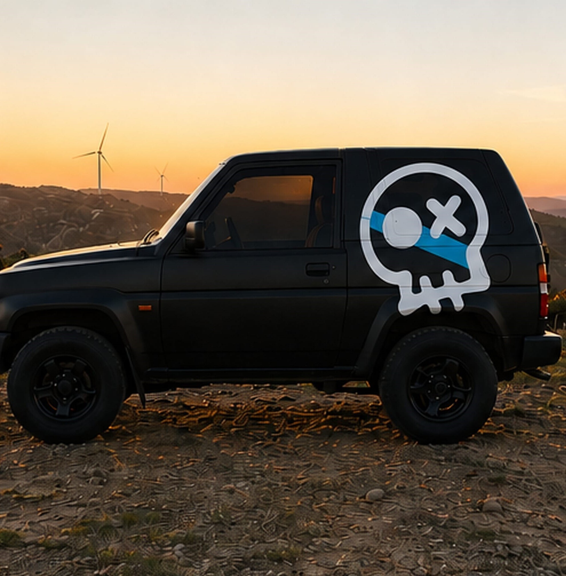 A calavera de Costa da Morte pintada no lateral do 4x4